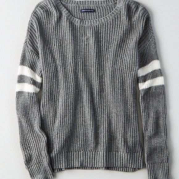 American Eagle Outfitters Sweaters - AMERICAN EAGLE DOUBLE-STRIPED VARSITY SWEATER